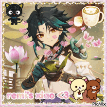 a picture of a boy with the name remi 's xiao < 3 on it