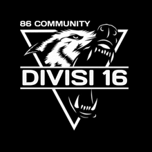 a logo for the 86 community division 16 with a wolf in a triangle