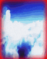 a picture of a blue sky with white clouds and a red border