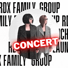 a poster for rdx family group shows two women in suits