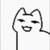 a black and white drawing of a cat making a funny face .
