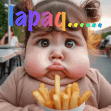 a baby is eating french fries and the word lapaq is on the bottom