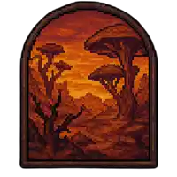 a pixel art painting of a desert landscape with trees