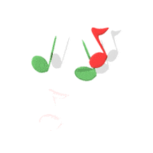 a group of red and green music notes hanging from a string