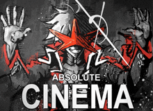 a poster for absolute cinema shows a man with a red star on his face