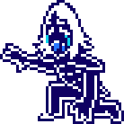 a pixel art drawing of a person holding a gun and a sword .
