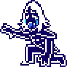 a pixel art drawing of a person holding a gun and a sword .