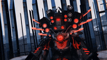 a futuristic robot with a large speaker on its back