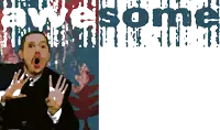 an illustration of a man with a surprised look on his face and the word awesome behind him
