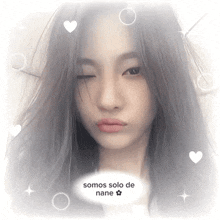 a picture of a girl with the words somos solo de nane on the bottom right
