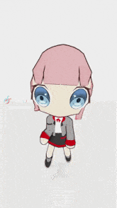 a drawing of a girl with pink hair and blue eyes is on a tiktok account