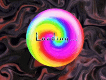 a rainbow colored swirl with the word loading written on it