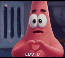patrick star from spongebob squarepants making a heart shape with his hands
