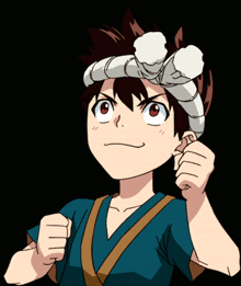 a boy with a bandana on his head looks up at something