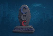 a sign for costa rica 's call center against a city skyline
