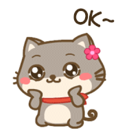 a cartoon cat with a flower in its ear and the word ok below it
