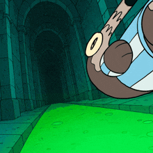 a cartoon drawing of a person holding a stick with the letter o on it