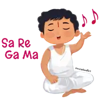 a cartoon of a boy singing a song with the words sa re ga ma above him