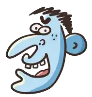 a cartoon drawing of a man with a long nose and a big smile
