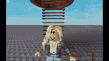 a girl in a plaid shirt with a camera around her neck is standing in a video game