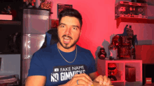a man in a fake name no gimmicks shirt