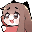 a cartoon girl with long hair and a cat ear is wearing a red sweater .
