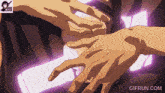 a gif from anime lover shows a man holding a purple object