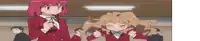 a girl with red hair is standing next to another girl with blonde hair