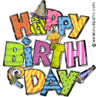 a colorful happy birthday sign with a cupcake
