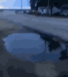 a puddle of water on the ground with a reflection of a person in it