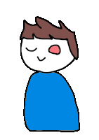 a cartoon drawing of a person with a blue shirt and brown hair
