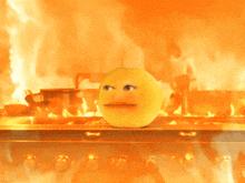 a yellow egg with a face on it sits on a stove top