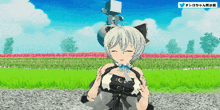 a cartoon girl with a cat ear on her head
