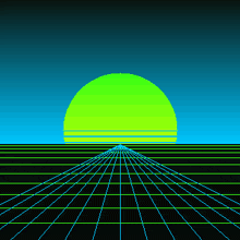 a computer generated image of a green sun rising over a grid