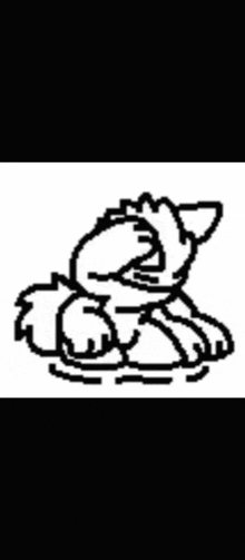 a black and white drawing of a fox laying down on the ground