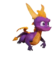 a purple and yellow dragon with yellow horns and a yellow tail