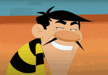 a cartoon man with a mustache is laughing with his eyes closed