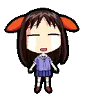 a pixel art drawing of a girl with bunny ears crying with her eyes closed .