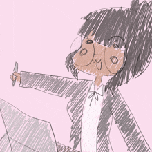 a drawing of a girl with glasses says tap on the bottom right
