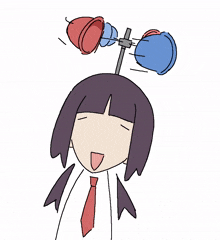 a drawing of a girl with circles on her head and a red tie