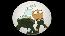 a cartoon of a rabbit and a bear looking through binoculars