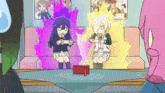 a cartoon of two girls playing video games