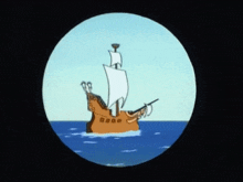a cartoon drawing of a pirate ship in the water