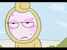 a cartoon drawing of a cat with a flower drawn on it 's face
