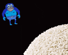 a cartoon monkey is standing next to a pile of rice