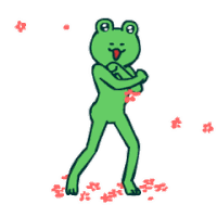 a green frog is standing on its hind legs and looking up at the sky .