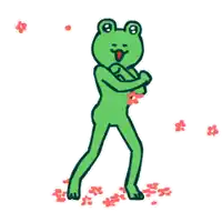 a green frog is standing on its hind legs and looking up at the sky .