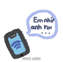 a drawing of a cell phone with a speech bubble that says " em nho anh roi "