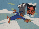 a cartoon character with a crown on his head is holding a box in his hand