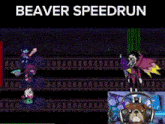 a video game called beaver speedrun with a teddy bear wearing headphones
